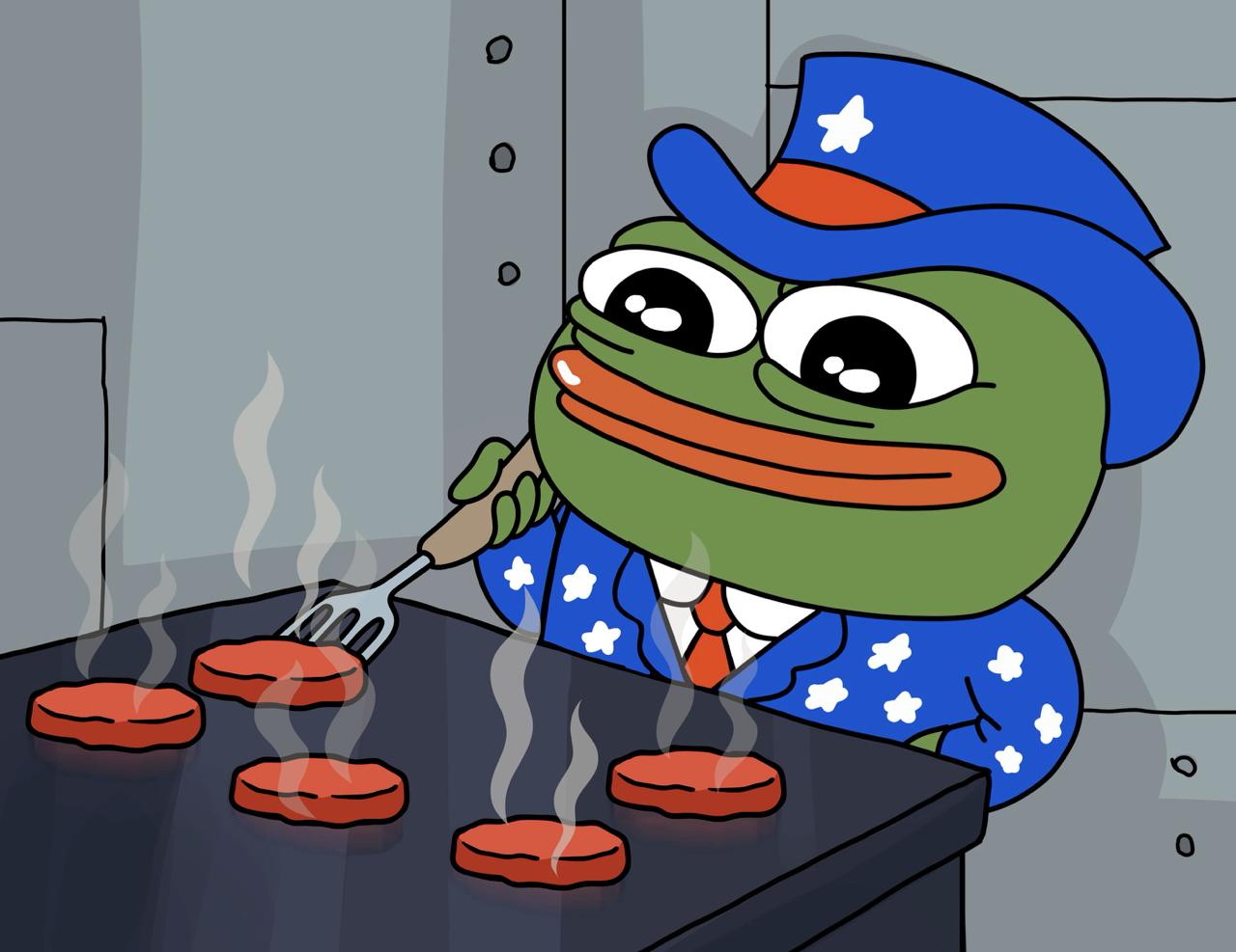 Uncle Pepe grilling burger patties